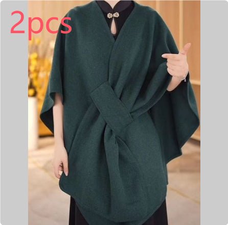 Cape Châle en Maille avec Col en Fourrure Synthétique et Pompons – vue 19 | Ma boutique pharaon