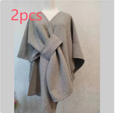 Cape Châle en Maille avec Col en Fourrure Synthétique et Pompons – vue 21 | Ma boutique pharaon