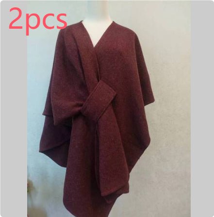 Cape Châle en Maille avec Col en Fourrure Synthétique et Pompons – vue 23 | Ma boutique pharaon