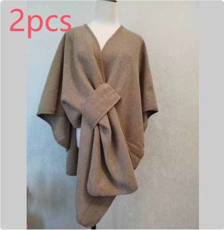 Cape Châle en Maille avec Col en Fourrure Synthétique et Pompons – vue 20 | Ma boutique pharaon