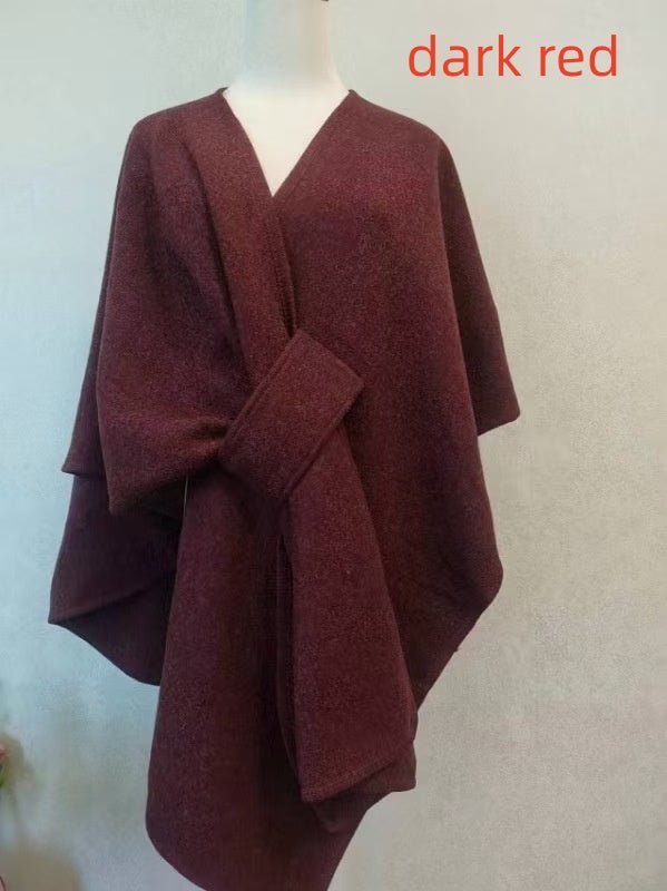 Cape Châle en Maille avec Col en Fourrure Synthétique et Pompons – vue 17 | Ma boutique pharaon