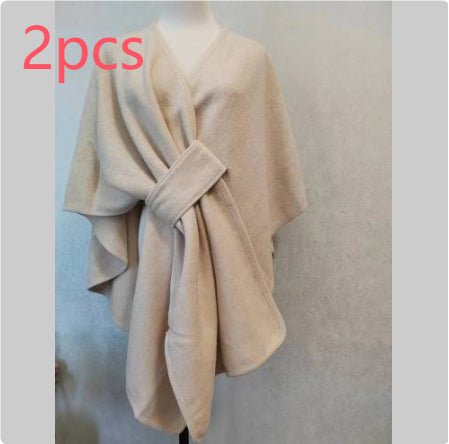 Cape Châle en Maille avec Col en Fourrure Synthétique et Pompons – vue 11 | Ma boutique pharaon